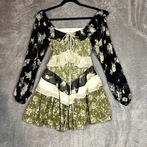 ASOS Frill Mini Dress Floral Square Neck Womens 6 Boho Fairy Cottagecore NWT